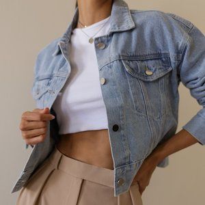 Lichi cropped denim jacket, light blue, size small